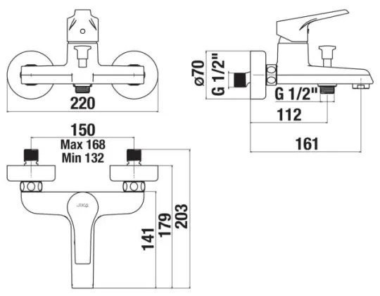 Baterie de cadă JIKA H3211W70044001 CUBE crom lucios