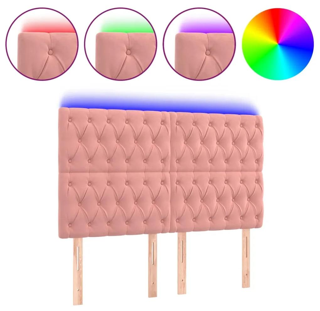 3122819 vidaXL Tăblie de pat cu LED, roz, 160x7x118/128 cm, catifea