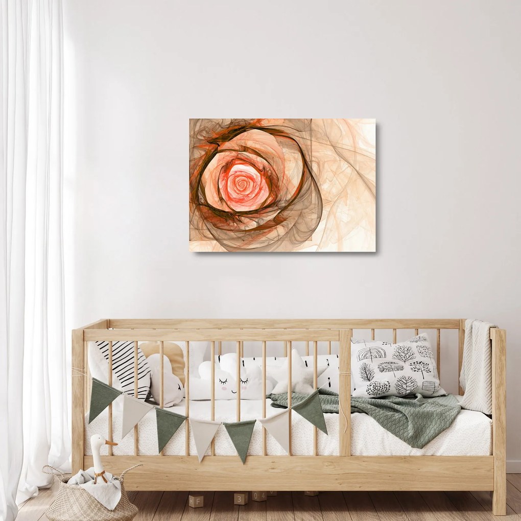 Tablou pe sticlă - Abstract trandafir roz cu fundal alb (70x50 cm)