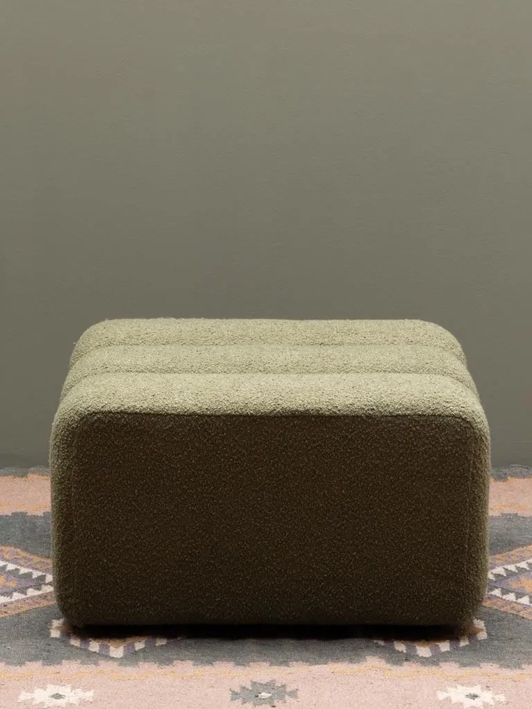 Set fotoliu și 2 taburete din catifea reiată și stofă bouclé, verde, cu spătar învăluitor, „Nasrine”