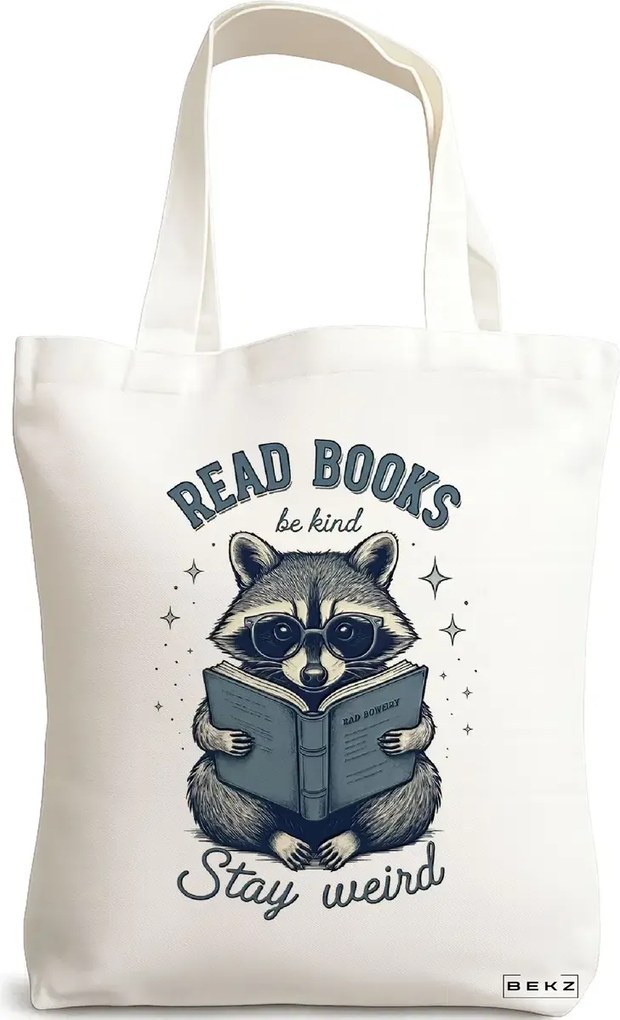 Sacosa de Panza pentru Cumparaturi, Geanta Tote, model Read books Be Kind Stay Weird 2 38 x 34.5 cm, Alba, BEKZ®