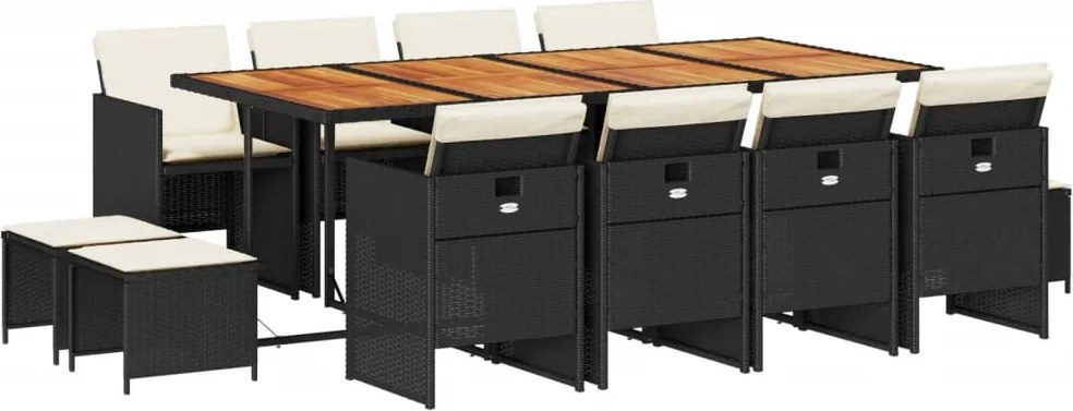 vidaXL Set mobilier de grădină cu perne, 13 piese, negru, poliratan