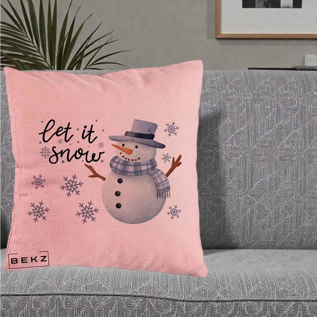 Perna Decorativa Let It Snow Om de Zapada, 40x40 cm, Roz, Husa Detasabila, Perna Inclusa, BEKZ®