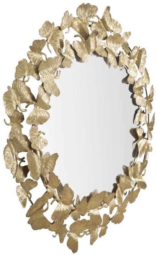 Oglinda decorativa aurie cu rama din metal, ∅ 87 cm, Glam Butterflies Mauro Ferretti