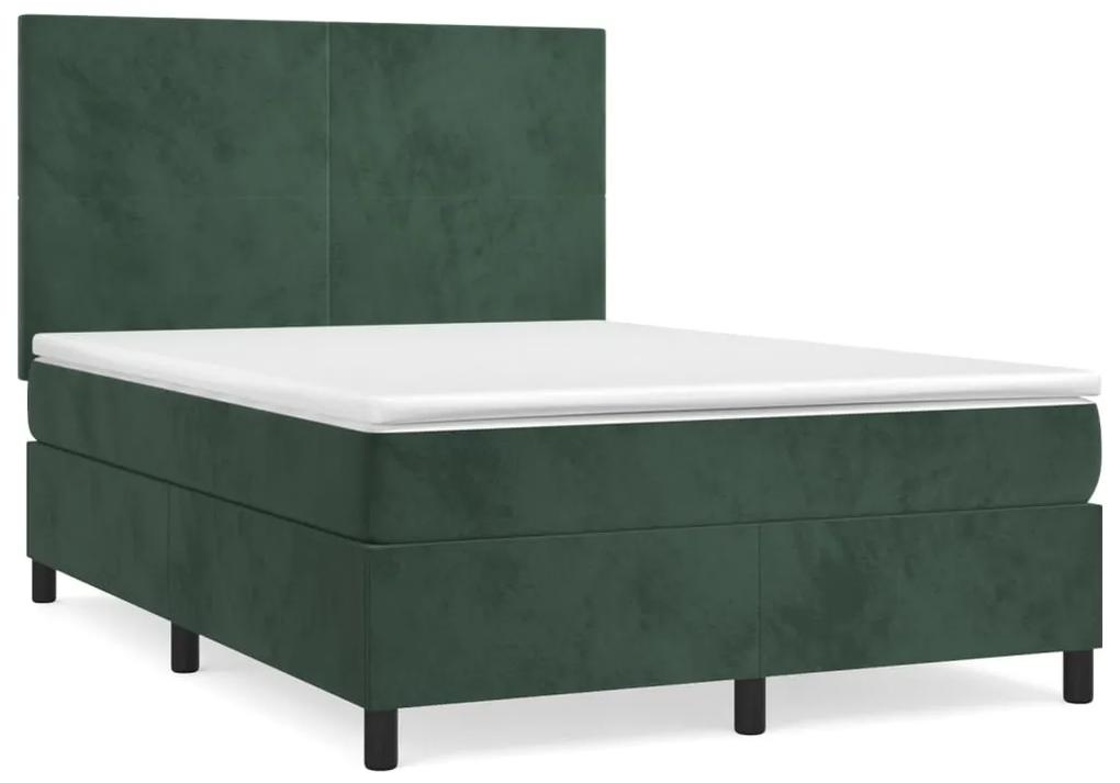 Pat box spring cu saltea, verde inchis, 140x190 cm, catifea Verde inchis, 140 x 190 cm, Design simplu