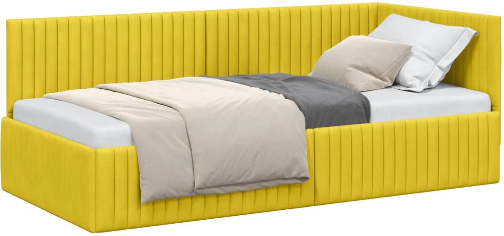 vidaXL Cadru de pat colțar cu headboard Galben 90 cm x 190 cm Catifea