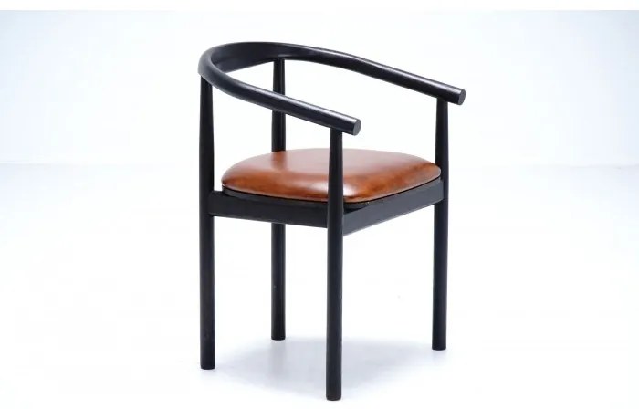 Scaun dining, maro, din piele naturala si lemn de stejar, Serenity