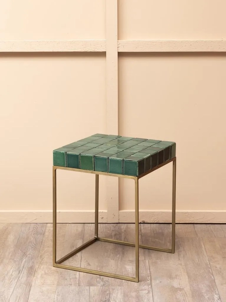 Masuta laterala, din metal si ceramica, green Porto