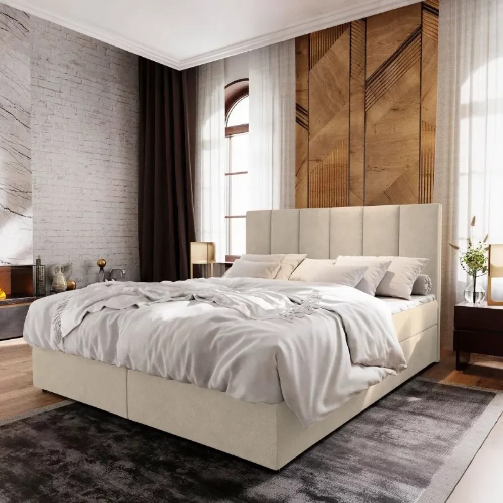 Pat tapițat boxspring MERALIS 160x200 cm bej Saltele: Matrace Bonell pružinová