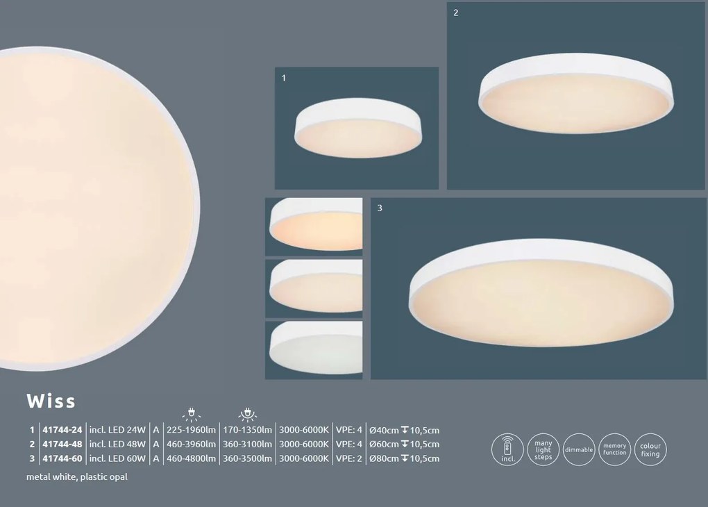 Plafoniera LED dimabila cu telecomanda design modern WISS alb 41744-48 GL