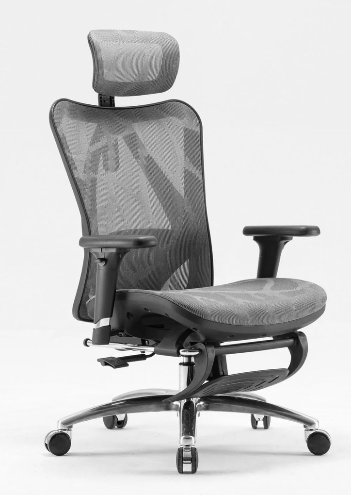 Scaun ergonomic SIHOO M57B, Suport lombar 2D, Cotiera 3D, Tetiera reglabila, mecanism inclinare/blocare in 3 pozitii, suport picioare, Mesh, Gri/Negru
