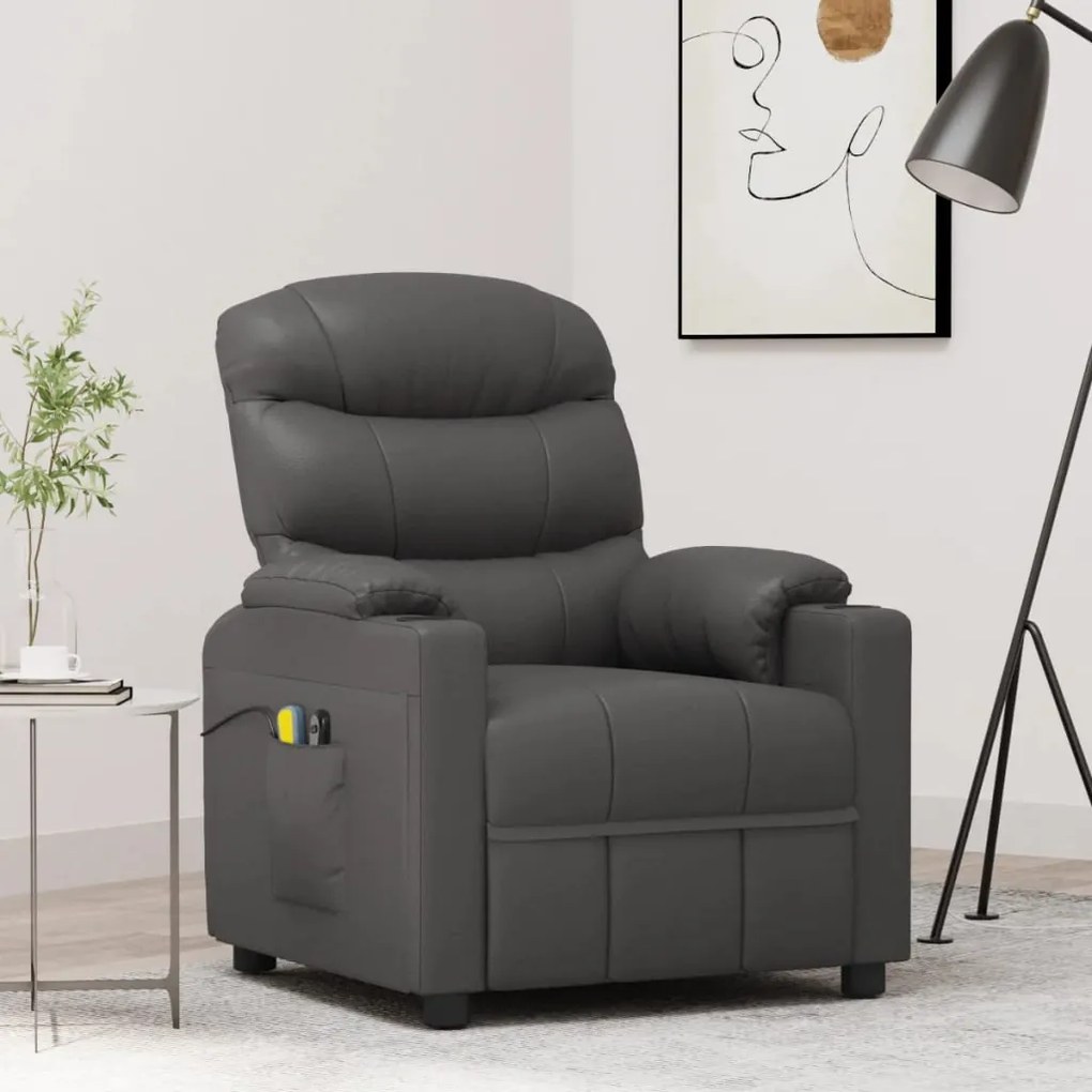 3143487 vidaXL Fotoliu de masaj electric, gri, piele ecologică