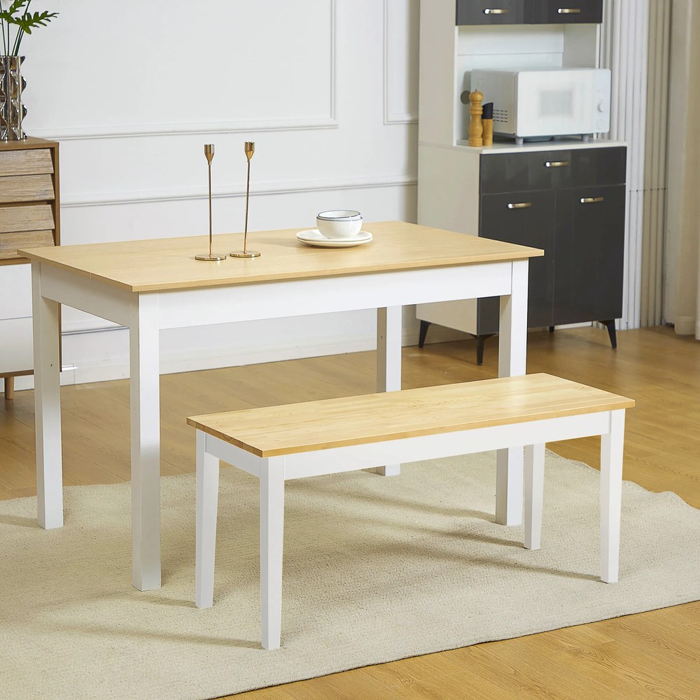 HOMCOM Banc din lemn pentru 2 persoane bicolore cu șezut natural și picioare albe 102 x 36 x 45 cm | Aosom Romania