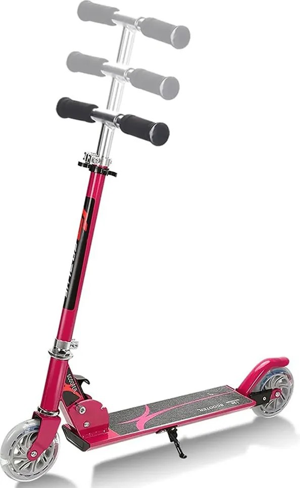 Trotinetă pliabilă din aluminiu cu roți LED roz