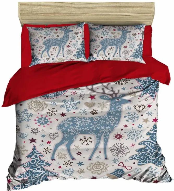 Lenjerie de pat cu cearșaf Christmas Reindeer Blue, 200 x 220 cm