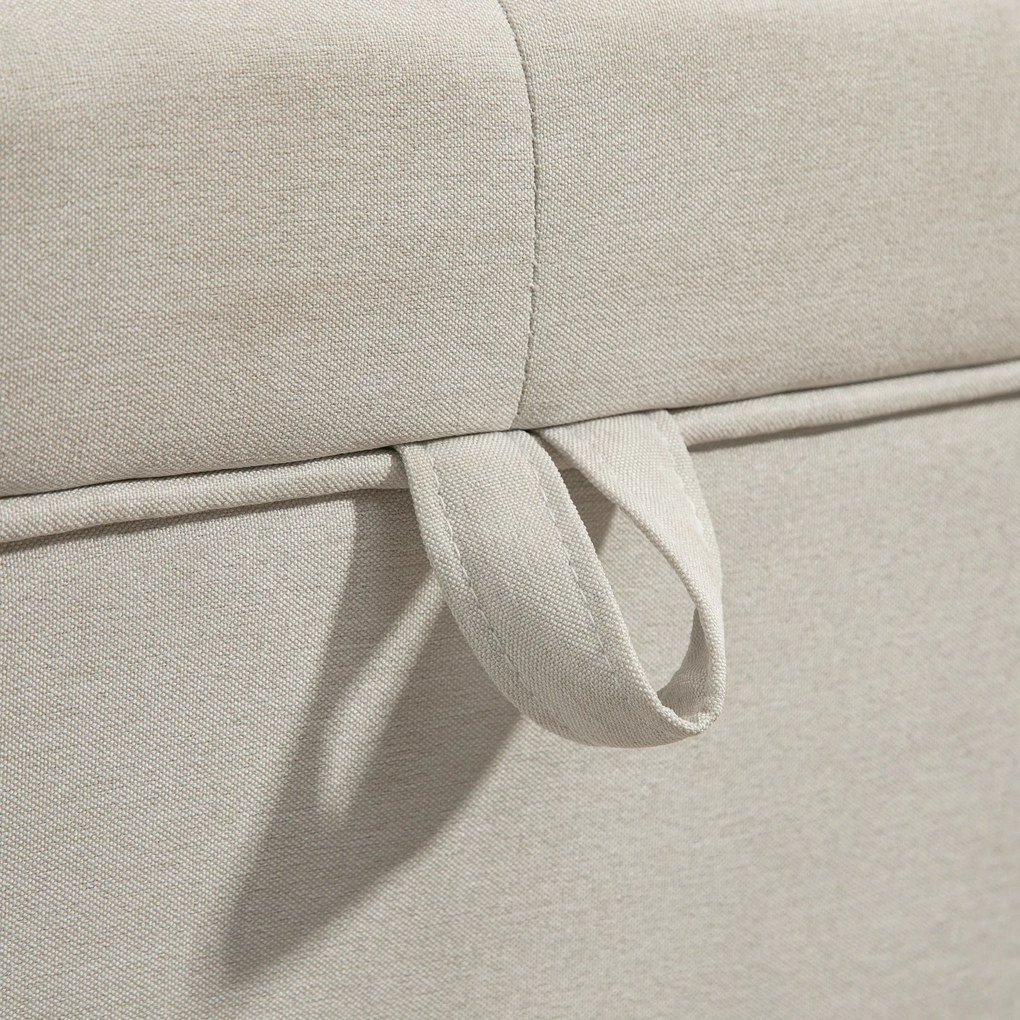 HOMCOM Taburet depozitare 80L, material textil, picioare lemn, 118x42x45 cm, crem | Aosom Romania