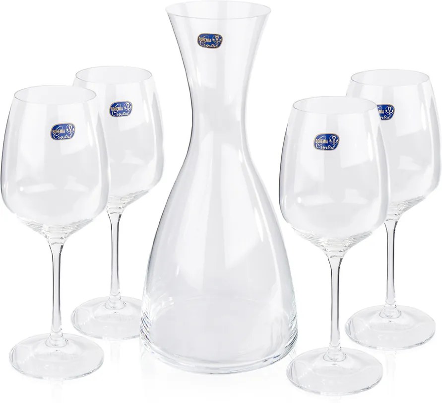 Bohemia Crystal Pahare pentru vin 4 buccu carafă Giselle, 1200 ml