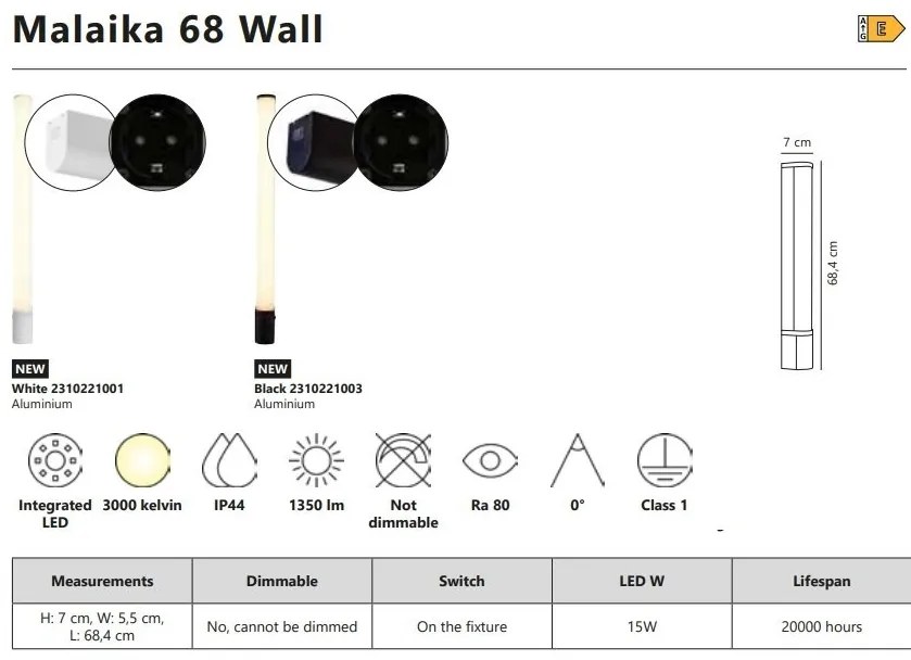 Aplica LED cu priza, protectie IP44, pentru baie Malaika 68 alb