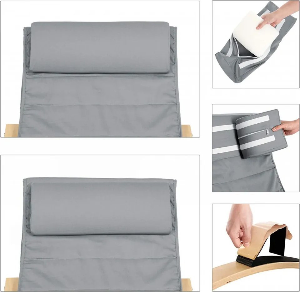 Fotoliu balansoar, lemn de mesteacan / textil, gri inchis, Songmics