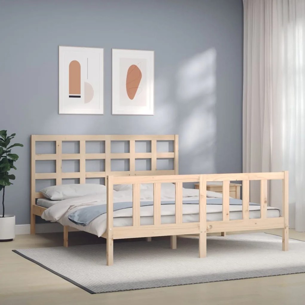 3192111 vidaXL Cadru de pat cu tăblie, 160x200 cm, lemn masiv