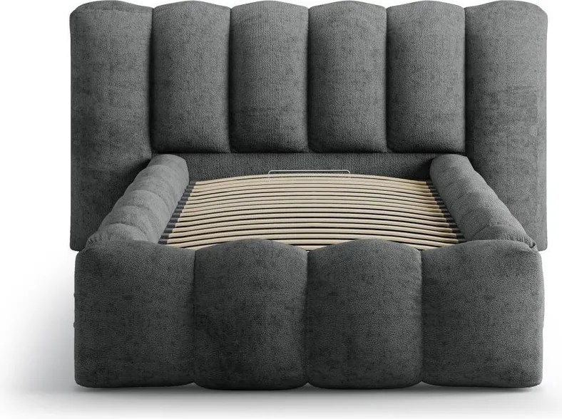 Pat gri închis tapițat cu spațiu de depozitare cu somieră 90x200 cm Lupine – Micadoni
