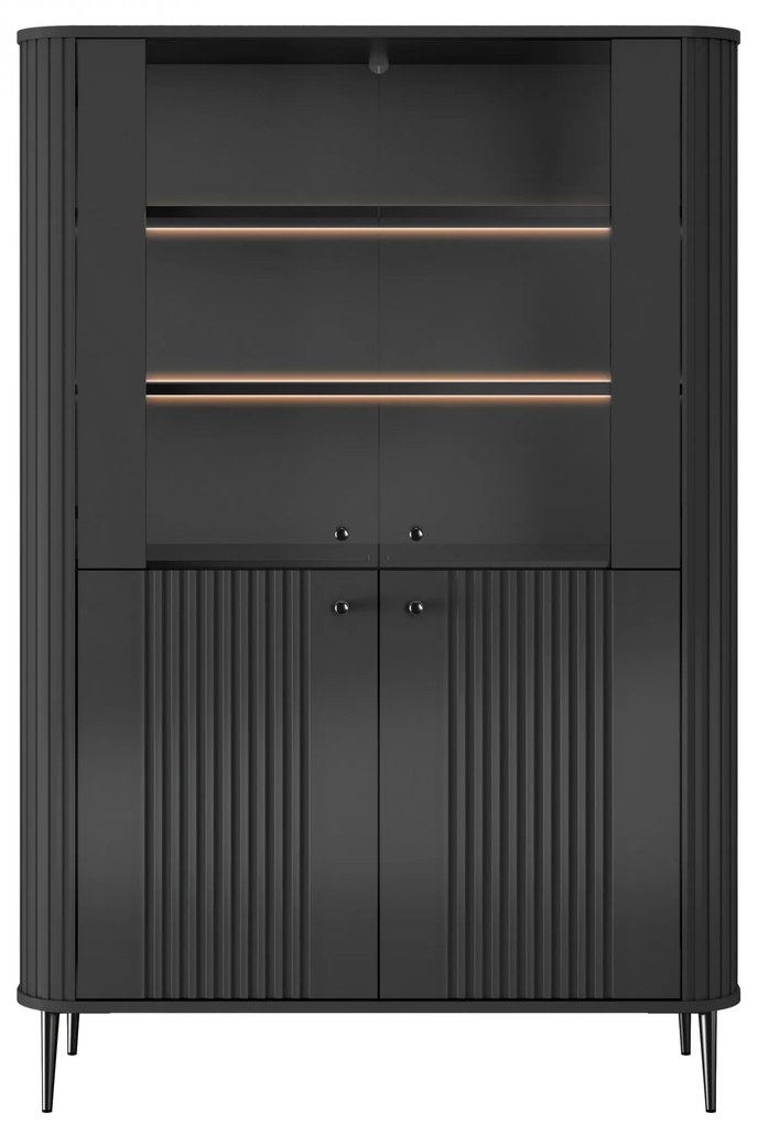 Vitrină Vesper 103 cm cu 4 uși - negru / picioare negre