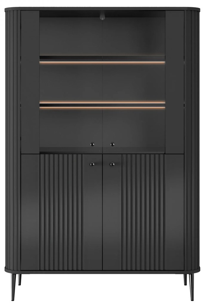 Vitrină Vesper 103 cm - negru / picioare negre