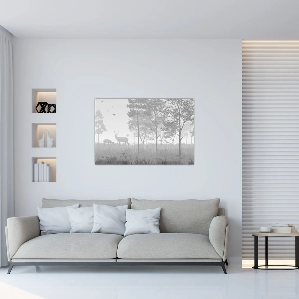 Tablou - Pajiște cu cerbi (90x60 cm)