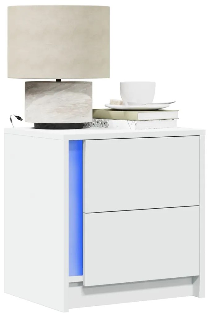 vidaXL Noptiere cu lumini LED, 2 buc., alb, lemn prelucrat