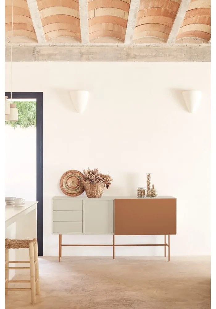 Comodă joasă cu ușă glisantă roșu cărămiziu-bej 180x91 cm Nube – Teulat