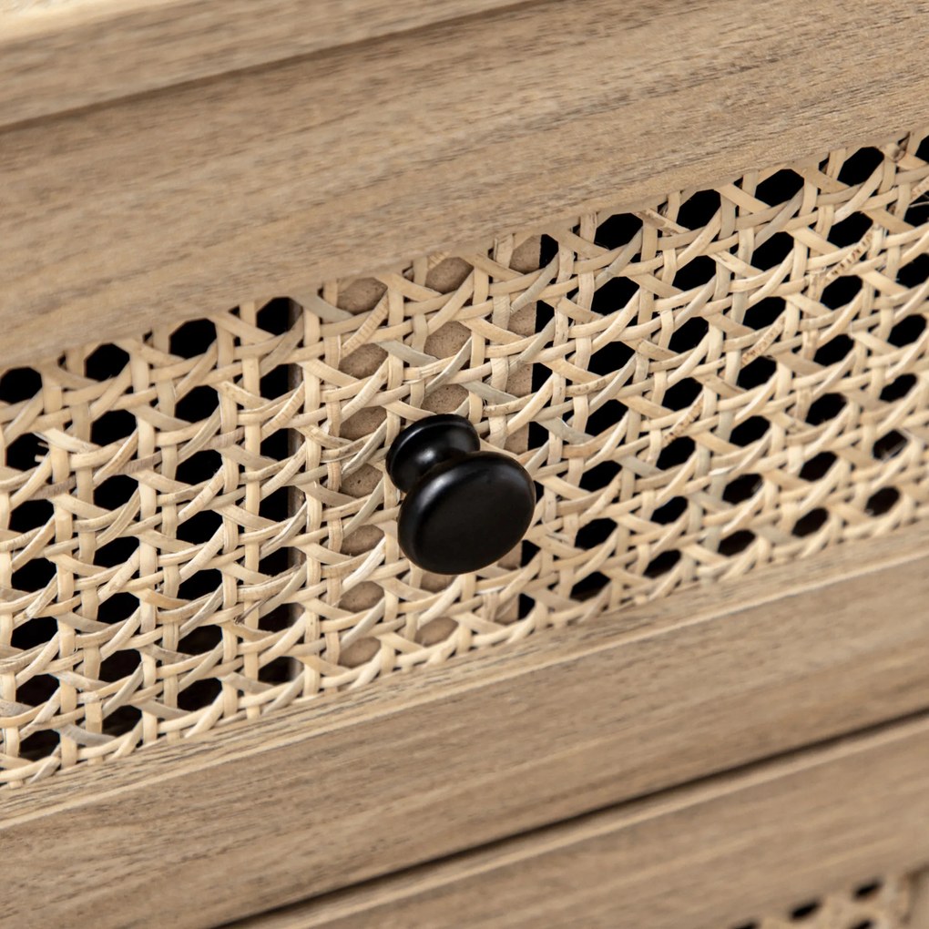 HOMCOM Comodă cu 4 Sertare Stil Boho din Ratan 80x35x95 cm Lemn Natural | Aosom Romania