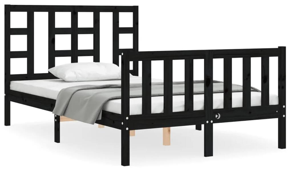 3191945 vidaXL Cadru de pat cu tăblie dublu mic, negru, lemn masiv