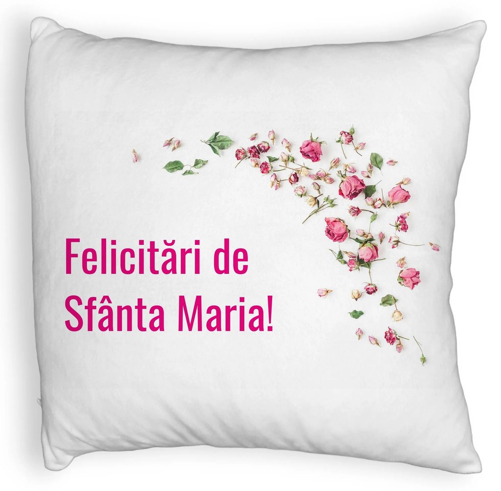 Perna Decorativa Fluffy, Model Felicitari de Sfanta Maria, 40x40 cm, Alba, Husa Detasabila, Burduf