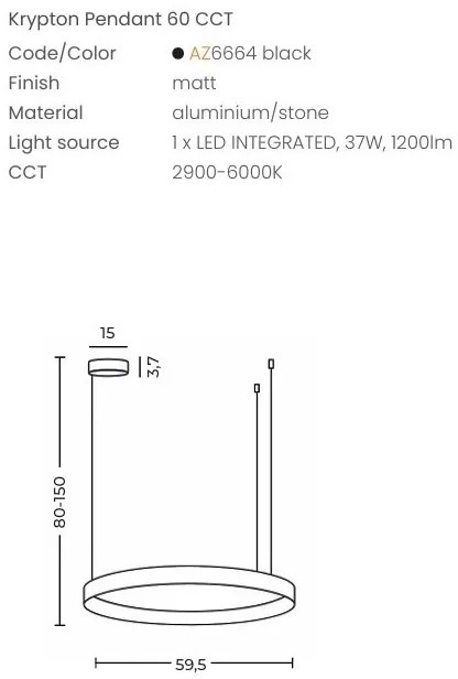 Lustra suspendata LED CCT KRYPTON 60cm