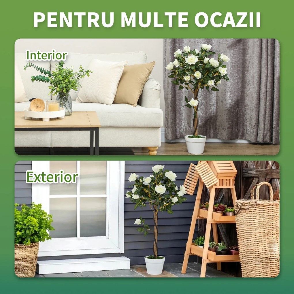 Outsunny Plantă Artificială de Trandafir cu 21 de Flori Ø18x90 cm Portocaliu cu Vas | Aosom Romania