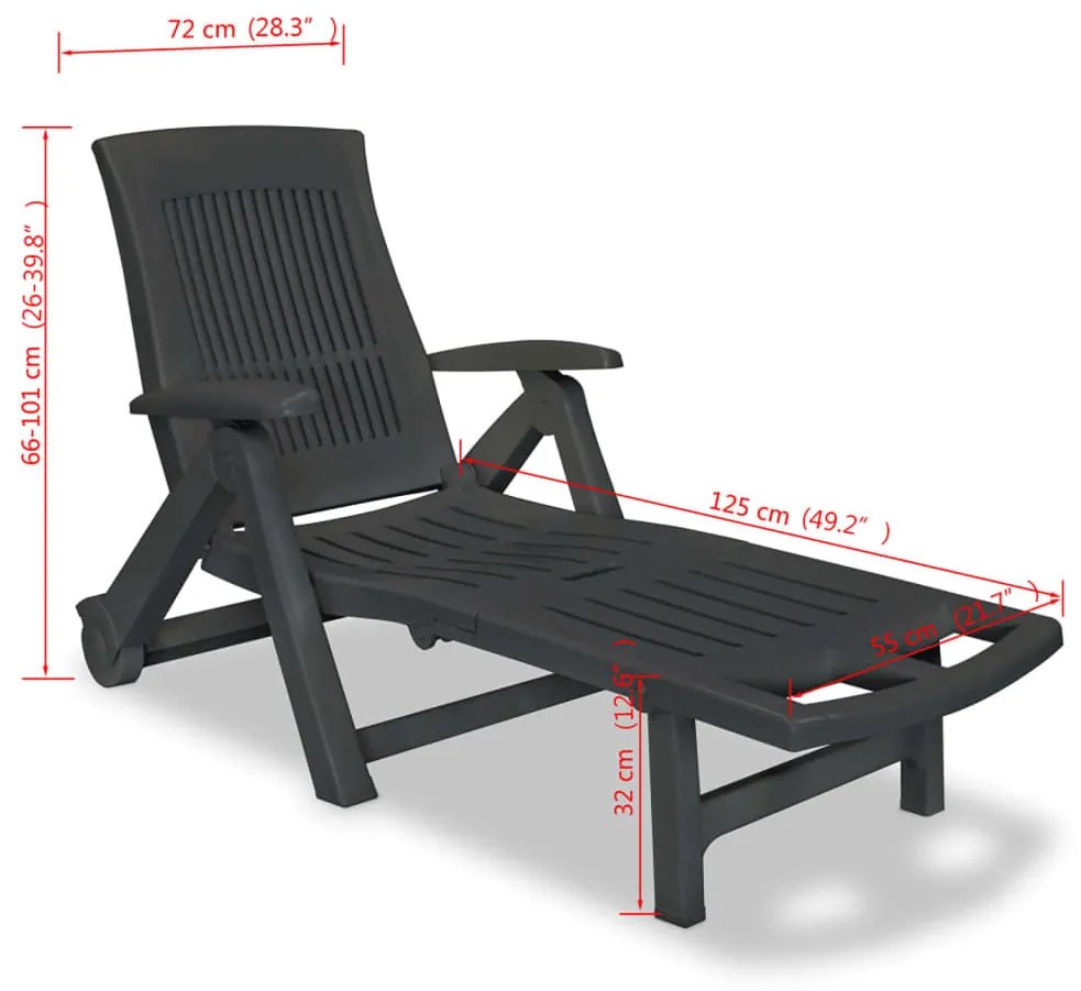 Sezlong de plaja cu suport picioare, antracit, plastic 1, Antracit