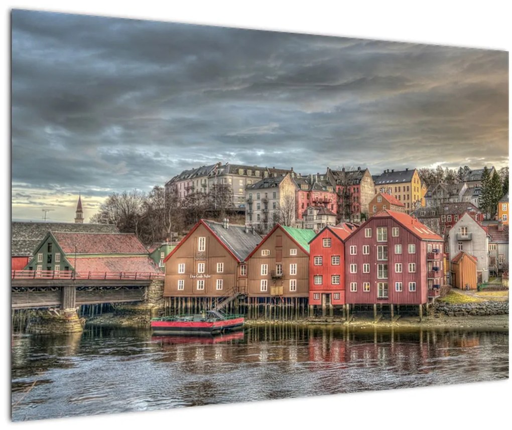 Tablou - Case lângă râu (90x60 cm)