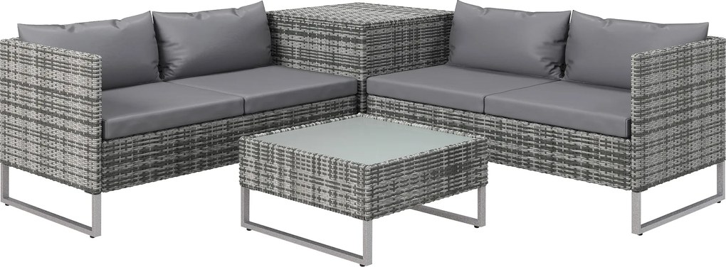 Outsunny Set de Gradina 4 Bucati cu 2 Canapele 2 Locuri, Masuta de Cafea si Masuta Inalta cu Lada, Set Masute si Scaune de Gradina