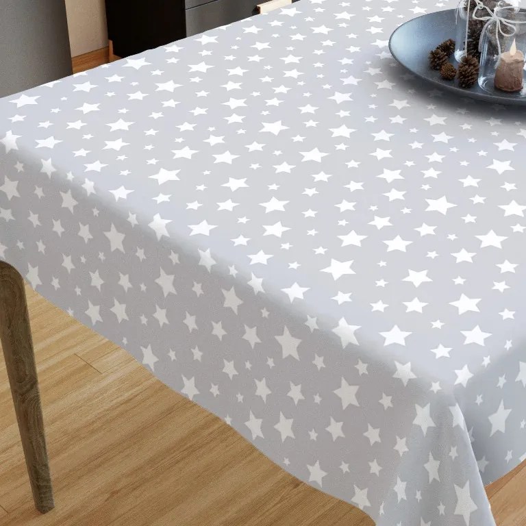 Goldea față de masă decorativă loneta - model 361 - steluțe albe pe gri 80 x 120 cm