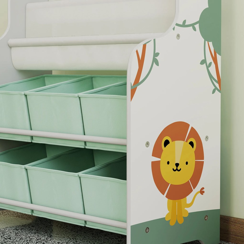AIYAPLAY Raft Suport pentru Jucării cu 6 Sertare și Bibliotecă cu 2 Niveluri Verde | Aosom Romania