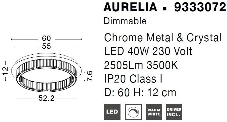 Plafoniera LED dimabila, cristal design elegant AURELIA crom 60cm