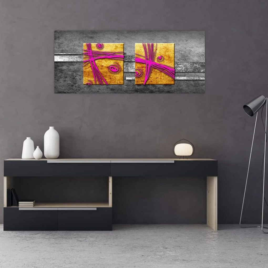 Tablou - Pătratr colorate pe fond negru (120x50 cm)