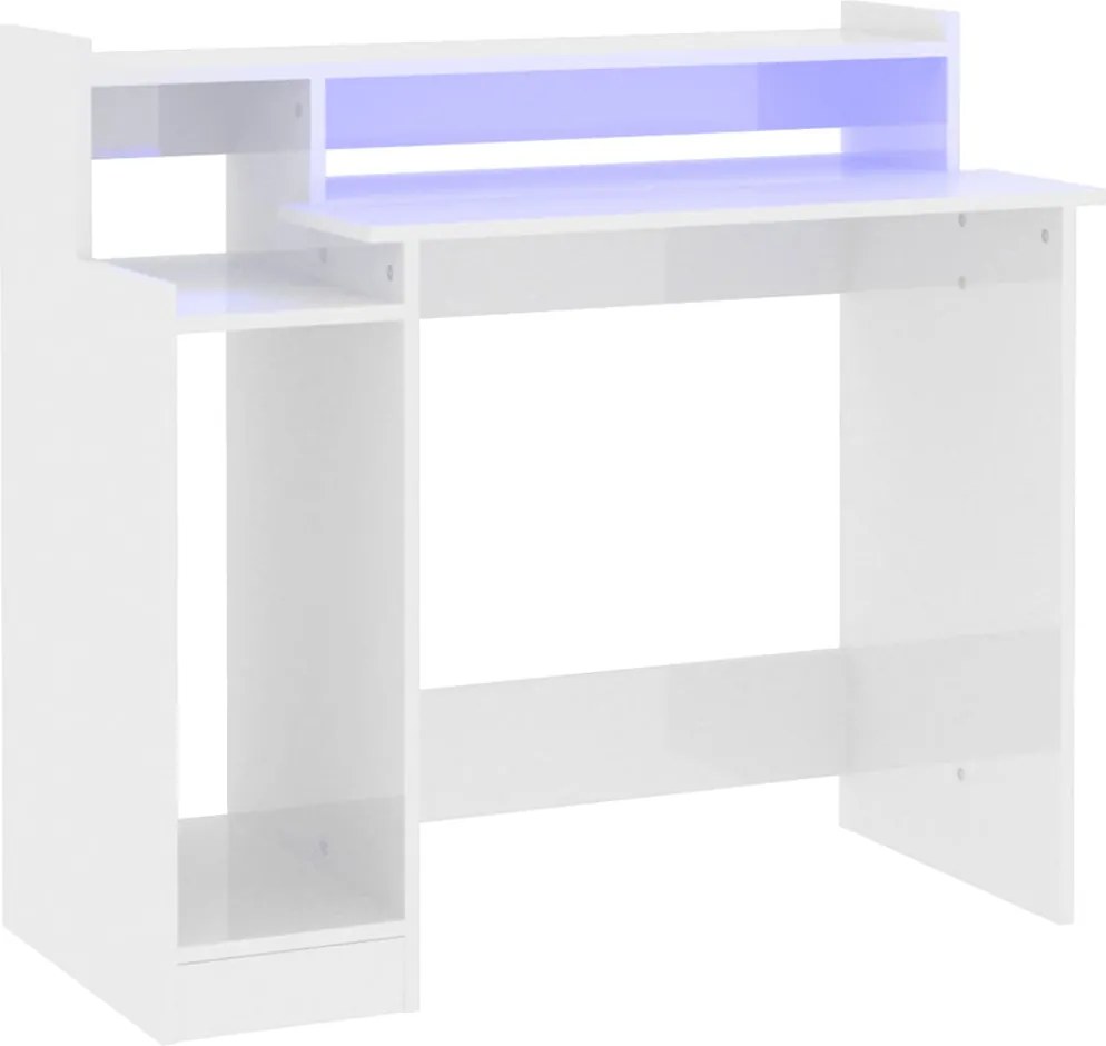 vidaXL Birou cu lumini LED alb extralucios 97x90x45 cm lemn compozit