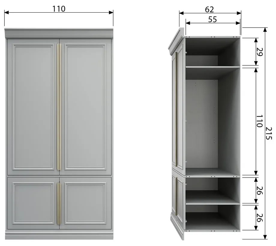 Șifonier din lemn de pin gri deschis cu ușă cu balamale 110x215 cm Organize – BePureHome