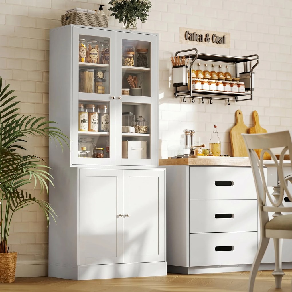 HOMCOM Mobilier de Bibliotecă cu 2 Dulapuri, Rafturi și Uși din Sticlă Alb | Aosom Romania