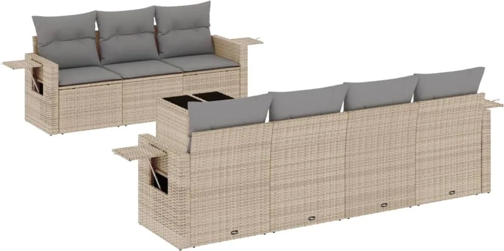 vidaXL Set canapele de grădină, 8 piese, cu perne, bej, poliratan
