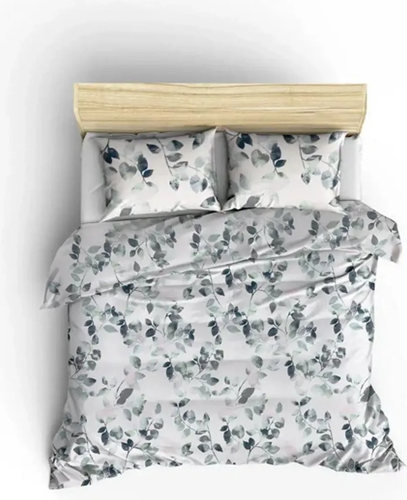Set cuvertura pat dublu SABINE, alb/verde, bumbac, 200x235 cm, cu cear
