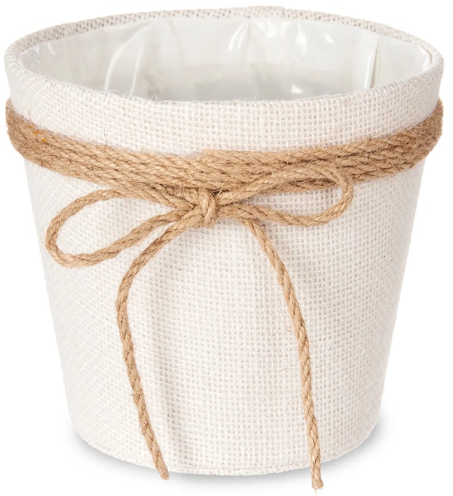 Husa pentru ghiveci impletit cu fundita de iuta, 16 x 15 cm