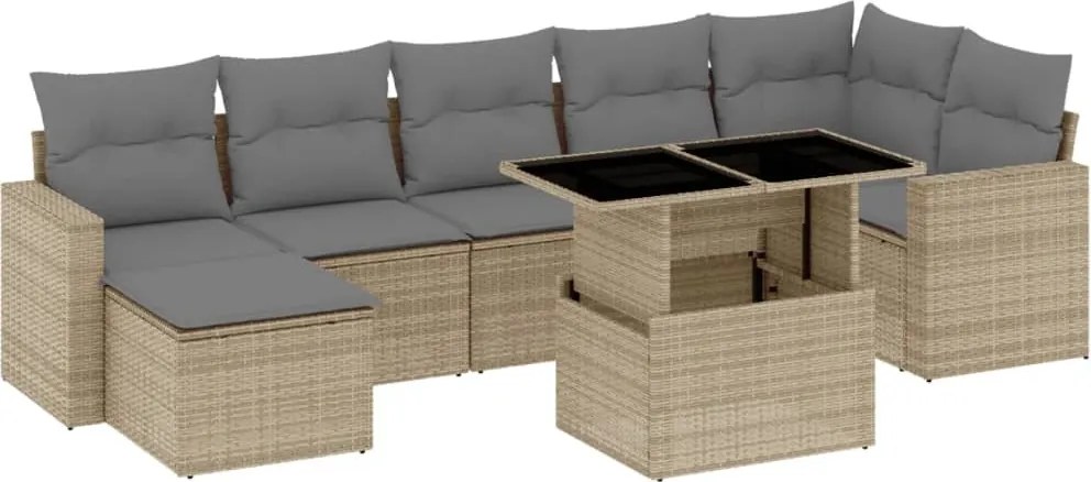 vidaXL Set canapele de grădină, 8 piese, cu perne, bej, poliratan