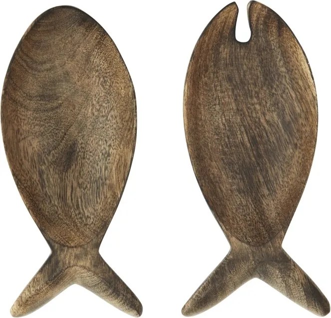 Set 2 platouri pentru servire în formă de pești din lemn de mango sculptat manual, L16 cm, „Mango Fish Serving Set"